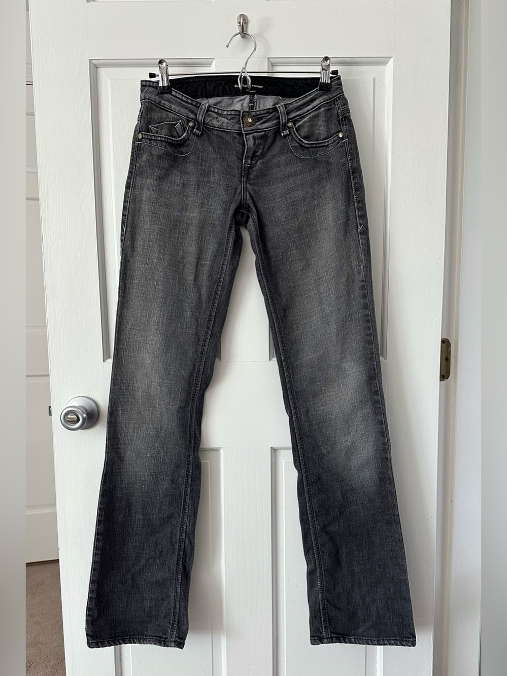 GUESS Premium Vintage Y2K 90s Black Gray Straight Jeans Rhinestones Size 28